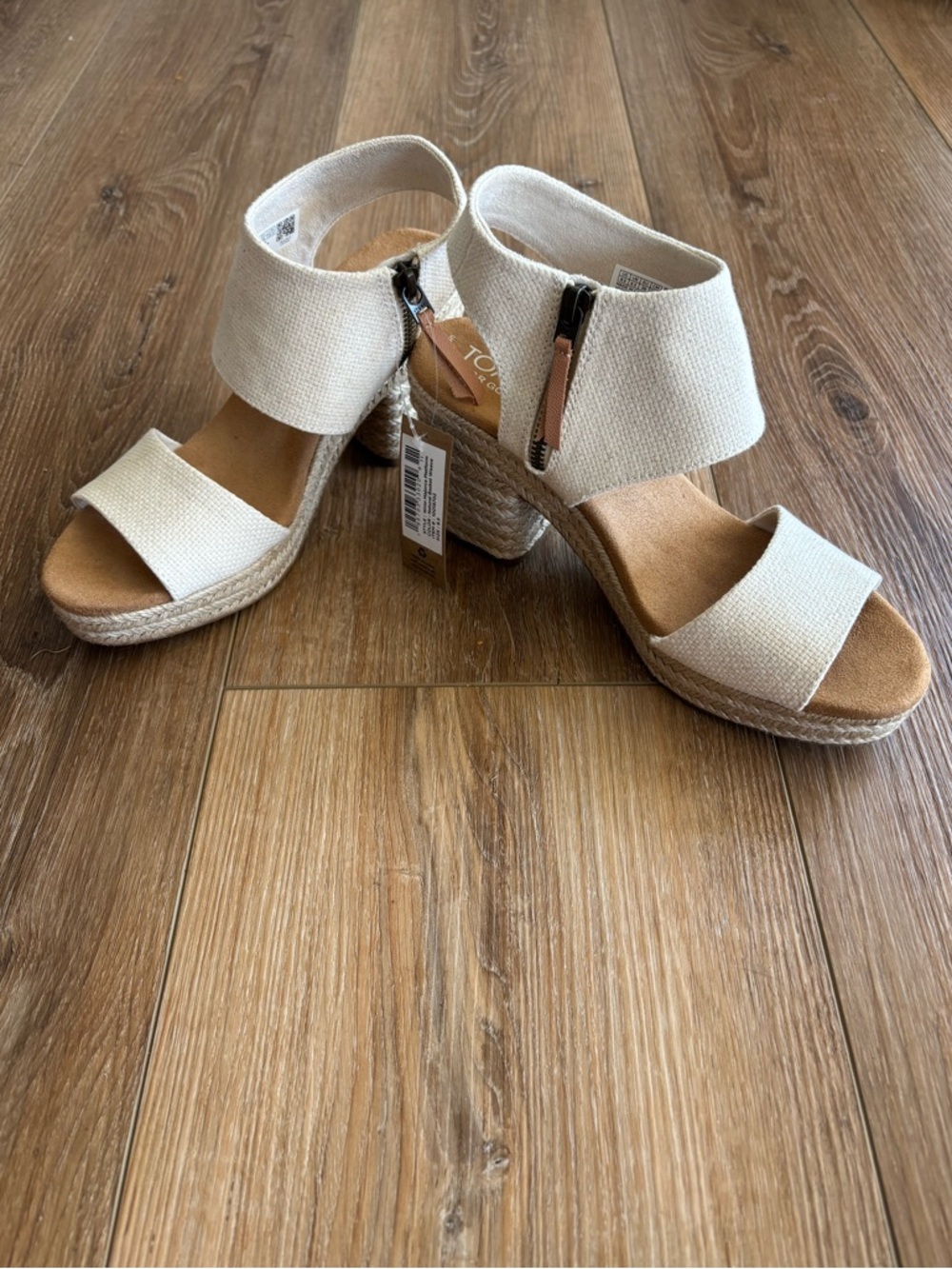 Toms Cream Espadrille Block Heel Wedge Sandals